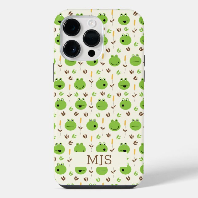Funny Frog Faces Pattern Monogram  iPhone Case (Back)