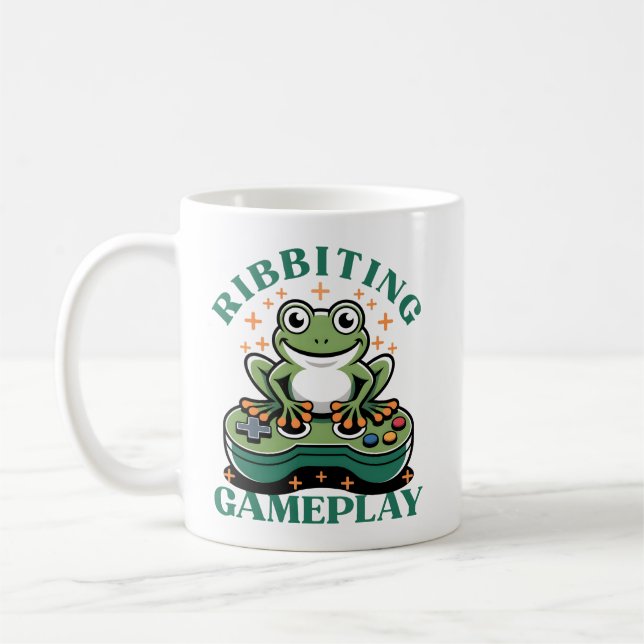 Funny Frog Gamer, Retro Video Game Controller Coffee Mug (Left)