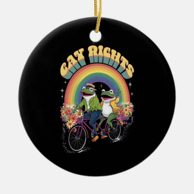 Funny Frog Gay Rights LGBT Rainbow Pride Month  Ceramic Ornament (Front)