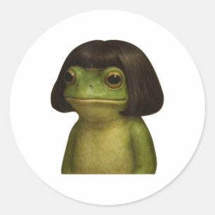 Funny Frog Girl Bob Hair Meme Art Classic Round Sticker
