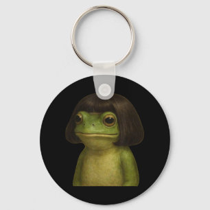 Funny Frog Girl Bob Hair Meme Art  Key Ring