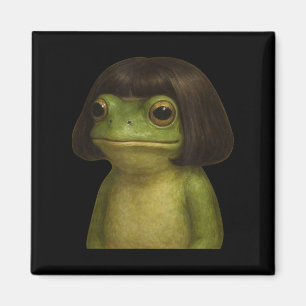 Funny Frog Girl Bob Hair Meme Art Magnet
