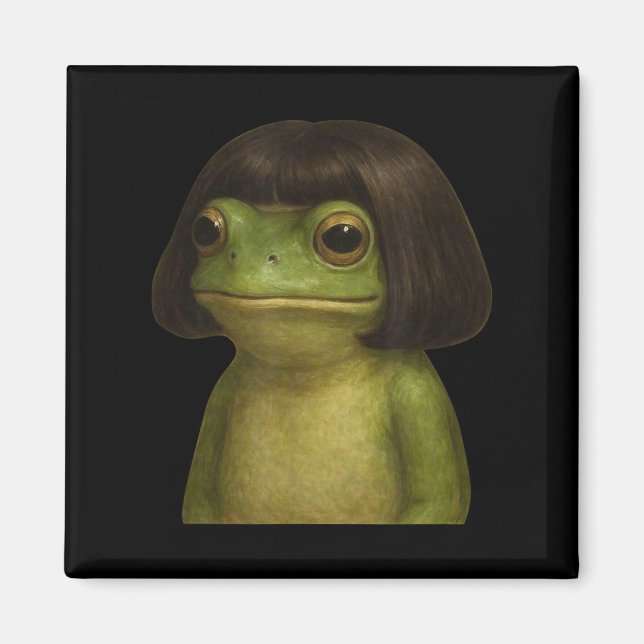 Funny Frog Girl Bob Hair Meme Art  Magnet (Front)