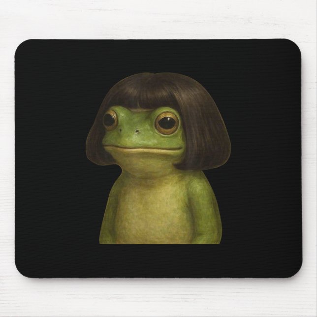 Funny Frog Girl Bob Hair Meme Art  Mouse Pad (Front)