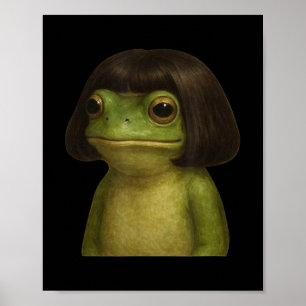 Funny Frog Girl Bob Hair Meme Art Poster