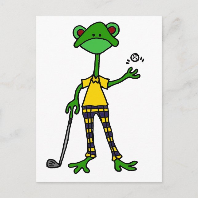 Funny Frog Golfing Art Postcard (Front)