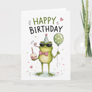 Funny Frog Happy Birthday Card Cute Frog