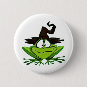 Funny Frog Happy Halloween Witch Hat 6 Cm Round Badge