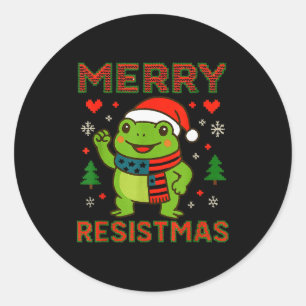 Funny Frog Merry Resistmas Retro Political Holiday Classic Round Sticker