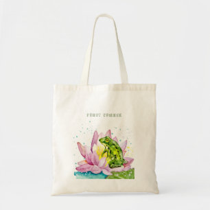 Funny frog on a lotus tote bag
