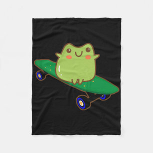 Funny Frog On Skateboard Aesthetic Cute Kawaii Ska Fleece Blanket