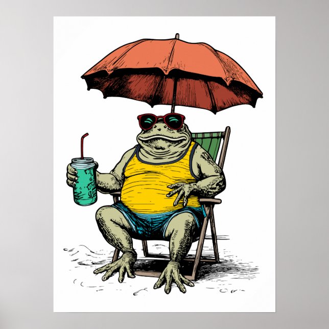 Funny Frog on the Beach Poster (Front)