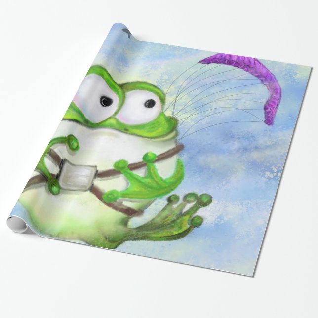 Funny Frog Paraglider Wrapping Paper (Unrolled)