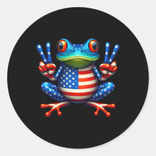 Funny Frog Peace Sign 4th Of July Frog American Fl Classic Round Sticker