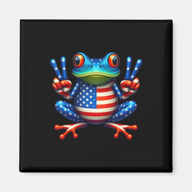Funny Frog Peace Sign 4th Of July Frog American Fl Magnet (Front)