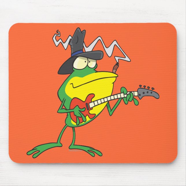 funny frog playing bass guitar froggy cartoon mouse pad (Front)