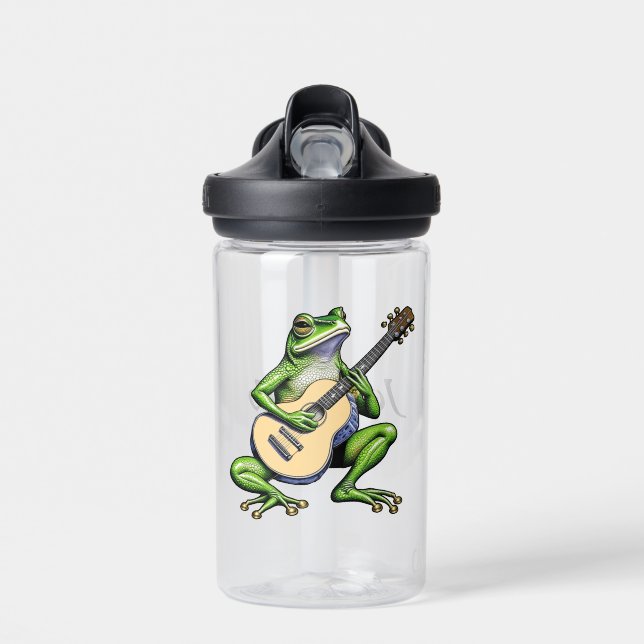 Funny Frog Playing Guitar Personalised Water Bottle (Front)