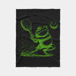 Funny frog playing pickleball paddleball sports fleece blanket