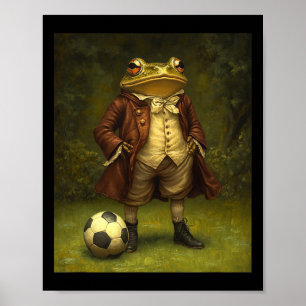 Funny Frog Playing Soccer Graphic Weird Frog Poster