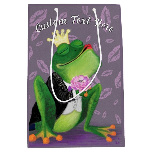 Funny Frog Prince Gift Bag Kiss with Custom Text (Front)