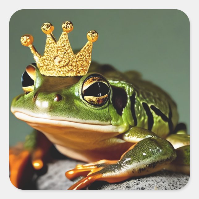 Funny Frog Prince Square Sticker (Front)