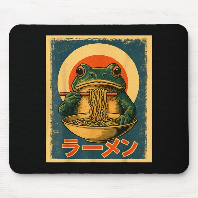 Funny Frog Ramen Kawaii Retro Japanese Rising Sun  Mouse Pad (Front)