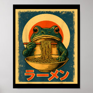 Funny Frog Ramen Kawaii Retro Japanese Rising Sun  Poster