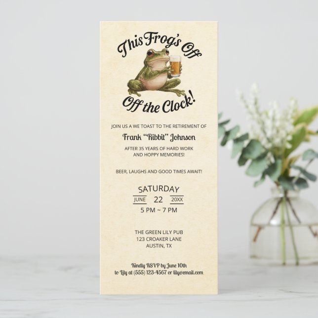 Funny Frog Retirement Beer Party Invitation (Standing Front)