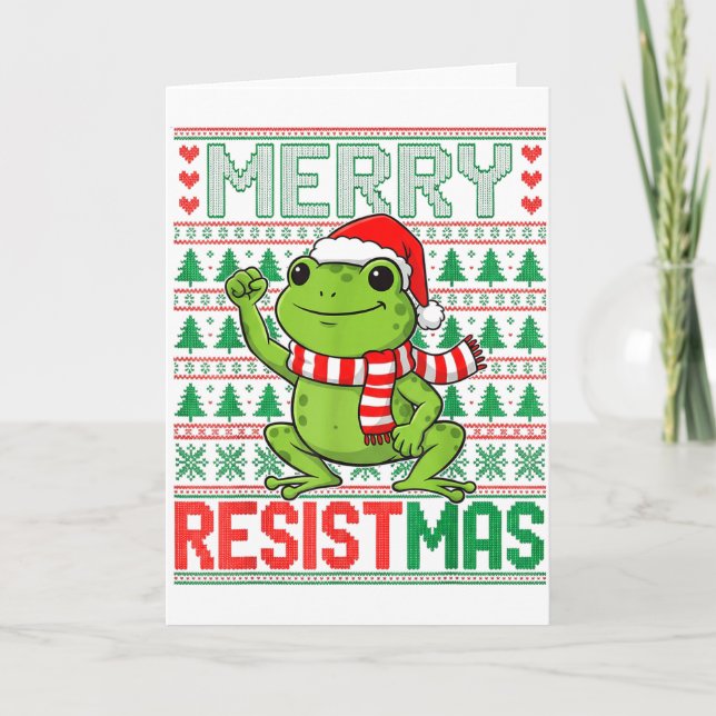 Funny Frog Retro Merry Resistmas Political Ugly Ch Card (Front)