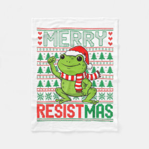 Funny Frog Retro Merry Resistmas Political Ugly Ch Fleece Blanket
