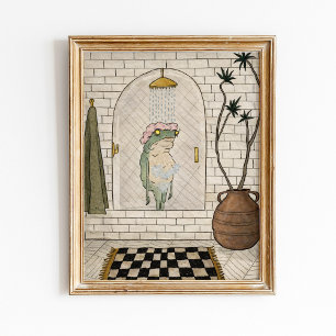 Funny Frog Shower Bathroom Poster