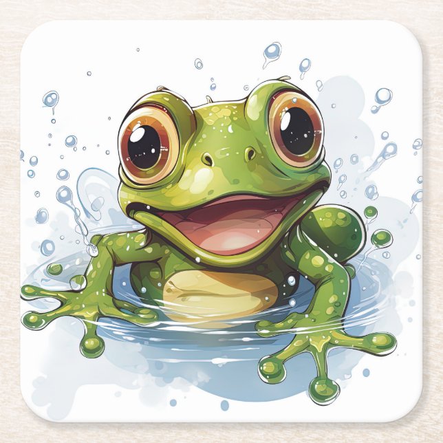 Funny frog square paper coaster (Front)