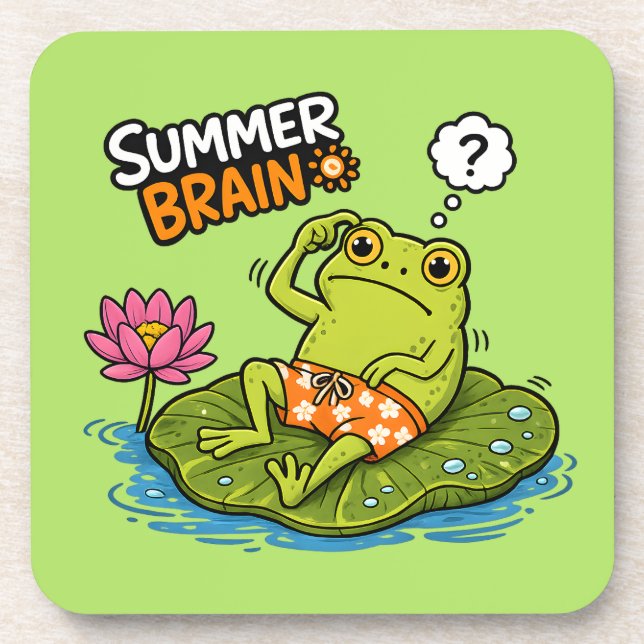 Funny Frog Summer Brain|Silly Frog Cartoon  Coaster (Front)