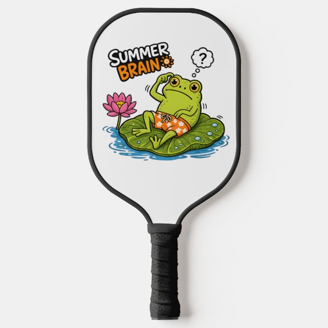 Funny Frog Summer Brain|Silly Frog Cartoon  Pickleball Paddle (Front)