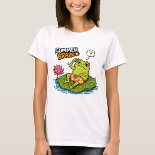 Funny Frog Summer Brain Silly Frog Cartoon  T-Shirt