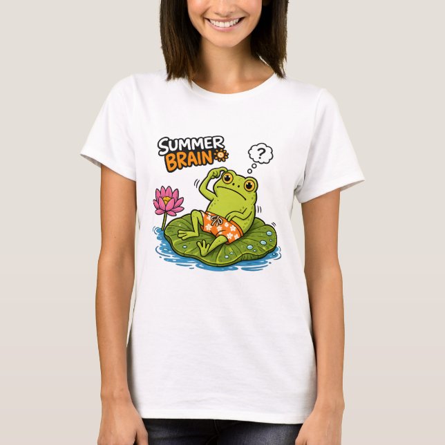 Funny Frog Summer Brain|Silly Frog Cartoon  T-Shirt (Front)