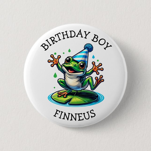 Funny Frog Themed Birthday Boy 6 Cm Round Badge (Front)
