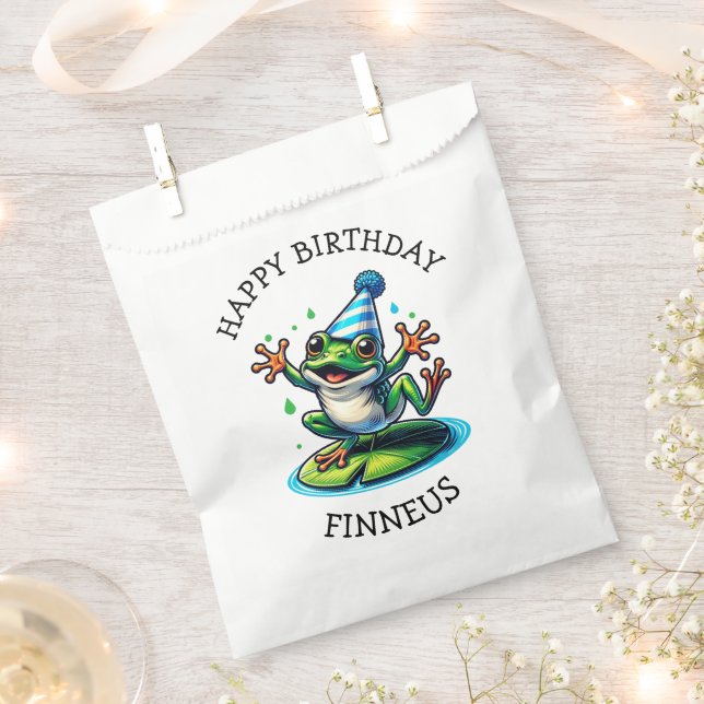 Funny Frog Themed Birthday Boy Favour Bag (Clipped)