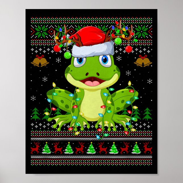 Funny Frog Ugly Christmas Sweaters Holiday Santa C Poster (Front)
