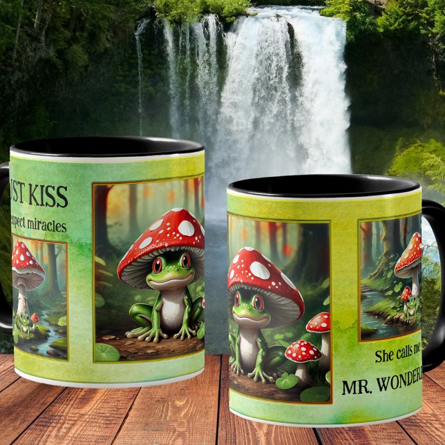 Funny Frog Watercolor Photo  Coffee Mug (Funny husband or boyfriend mug featuring a green watercolor design with your photos (optional))