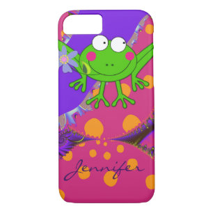 Funny Frog with Flower & custom Name iPhone 8/7 Case