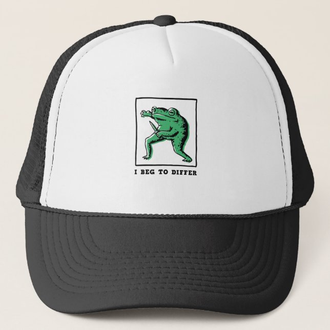 Funny Frog with Knife – "I Beg to Differ" Meme Trucker Hat (Front)