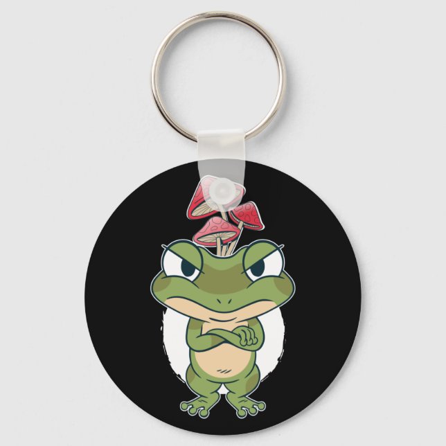 Funny Frog with mushrooms Key Ring (Front)