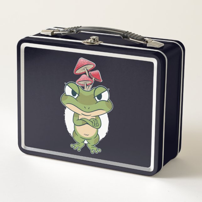 Funny Frog with mushrooms Metal Lunch Box (Front)