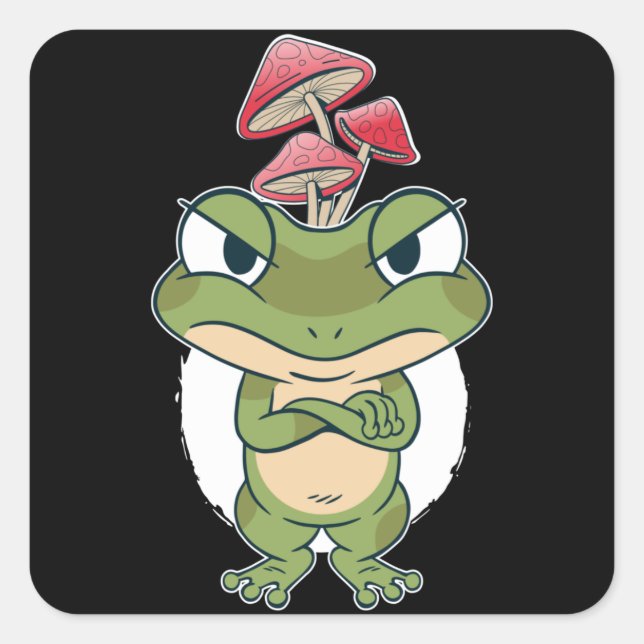 Funny Frog with mushrooms Square Sticker (Front)