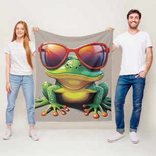 Funny frog with sunglasses fleece blanket