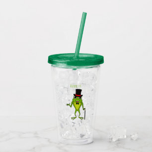 Funny frog with top hat cartoon acrylic tumbler