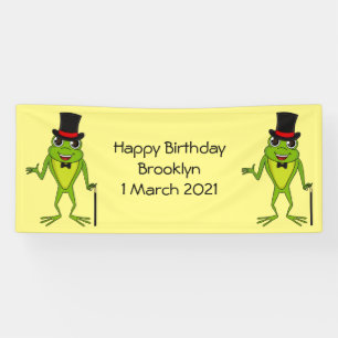 Funny frog with top hat cartoon banner