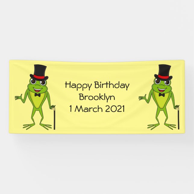 Funny frog with top hat cartoon banner (Horizontal)