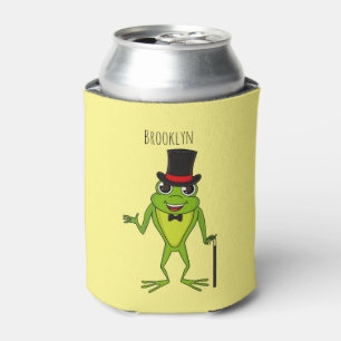 Funny frog with top hat cartoon can cooler